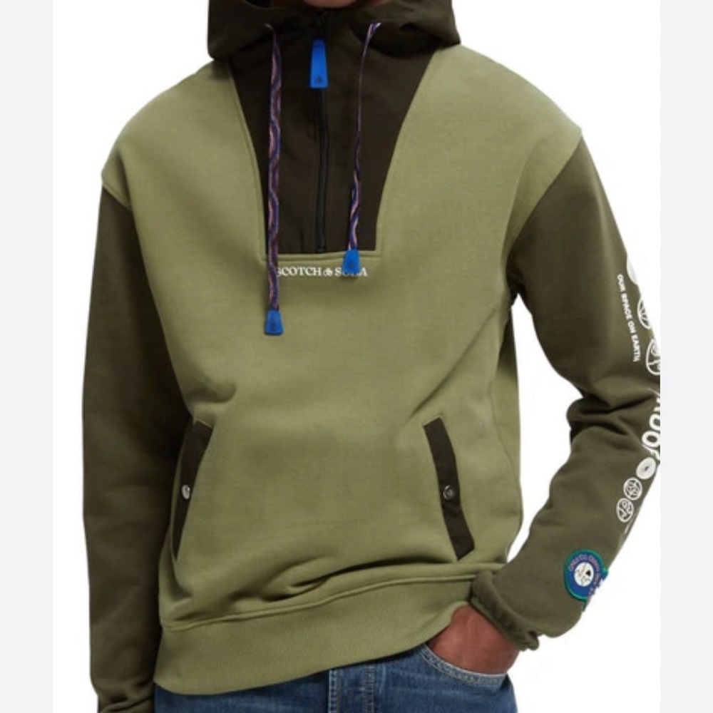 Scotch and soda Amsterdam hoodie Unisex M green 1/4 zip organic cotton - Picture 2 of 14